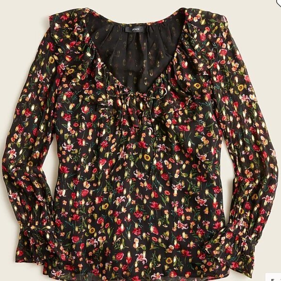J.Crew Ruffleneck Top in Midnight Vintage Floral - Size M - Picture 1 of 5